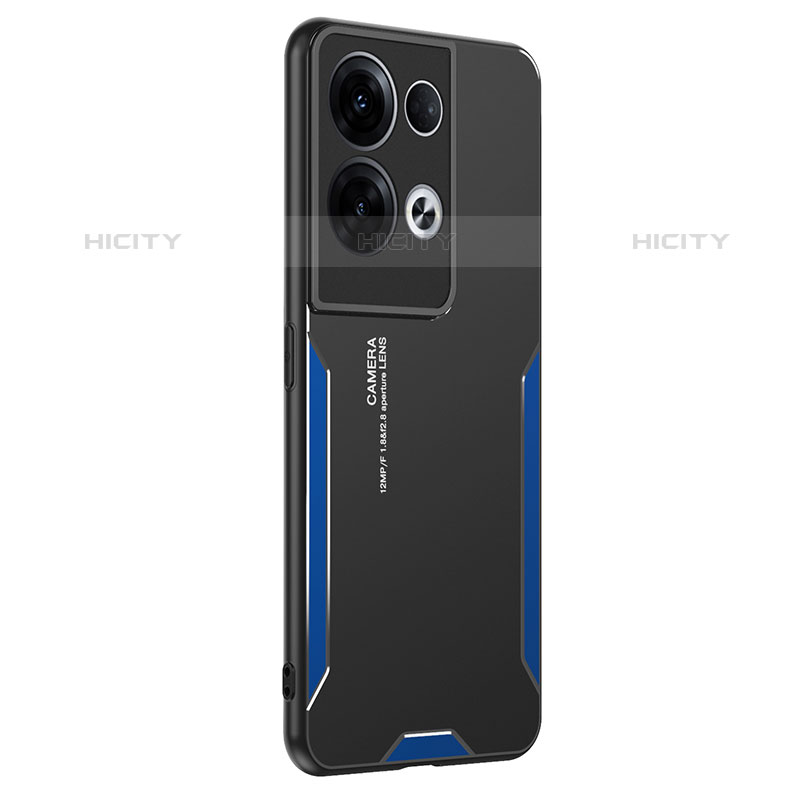 Custodia Lusso Alluminio e Silicone Laterale Cover PB1 per Oppo Reno8 Pro+ Plus 5G Blu