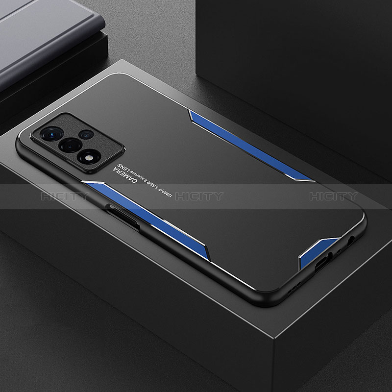 Custodia Lusso Alluminio e Silicone Laterale Cover per Oppo A93s 5G Blu