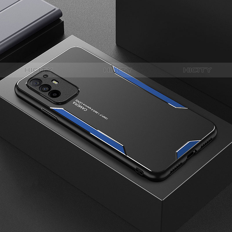 Custodia Lusso Alluminio e Silicone Laterale Cover per Oppo F19 Pro+ Plus 5G Blu