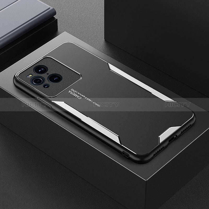 Custodia Lusso Alluminio e Silicone Laterale Cover per Oppo Find X3 5G Argento