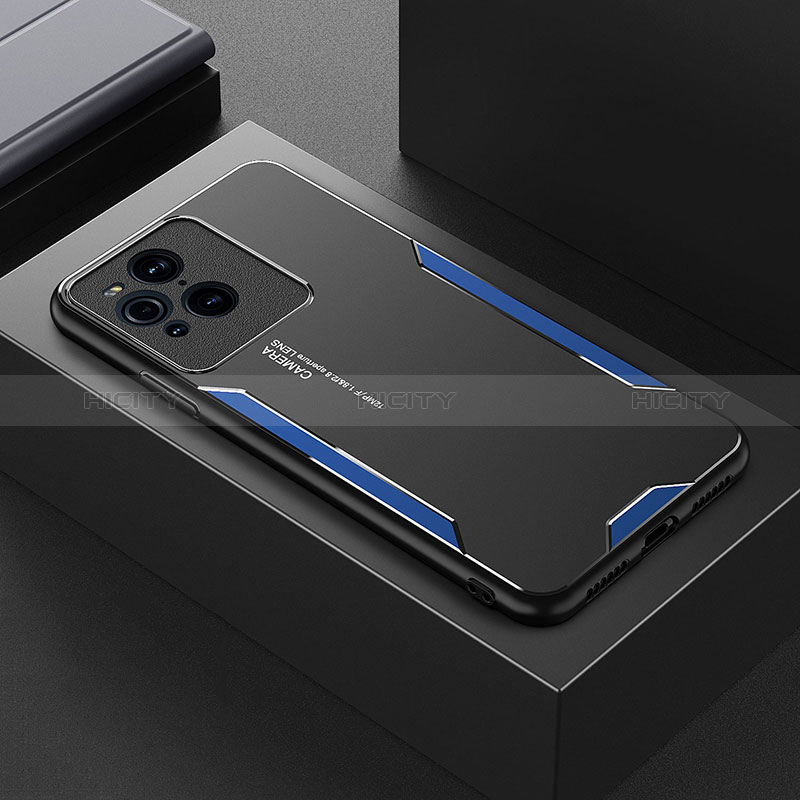 Custodia Lusso Alluminio e Silicone Laterale Cover per Oppo Find X3 5G Blu