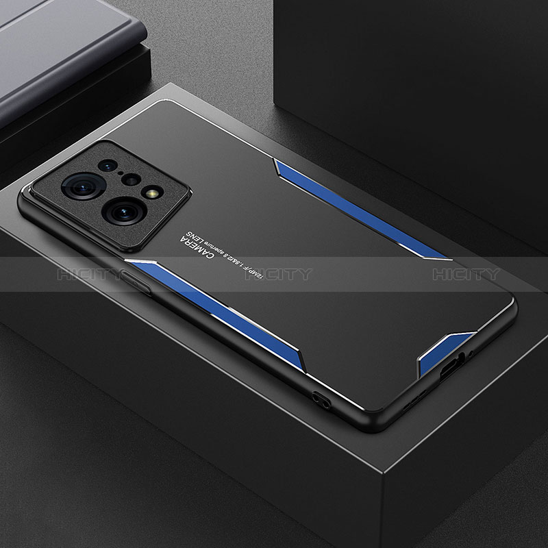 Custodia Lusso Alluminio e Silicone Laterale Cover per Oppo Find X5 5G Blu