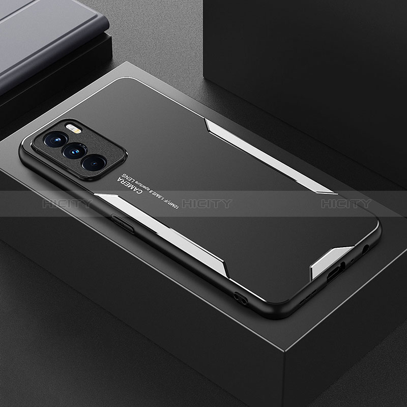 Custodia Lusso Alluminio e Silicone Laterale Cover per Oppo K9 Pro 5G Argento