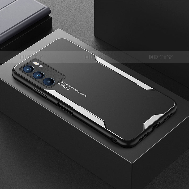 Custodia Lusso Alluminio e Silicone Laterale Cover per Oppo Reno6 5G Argento