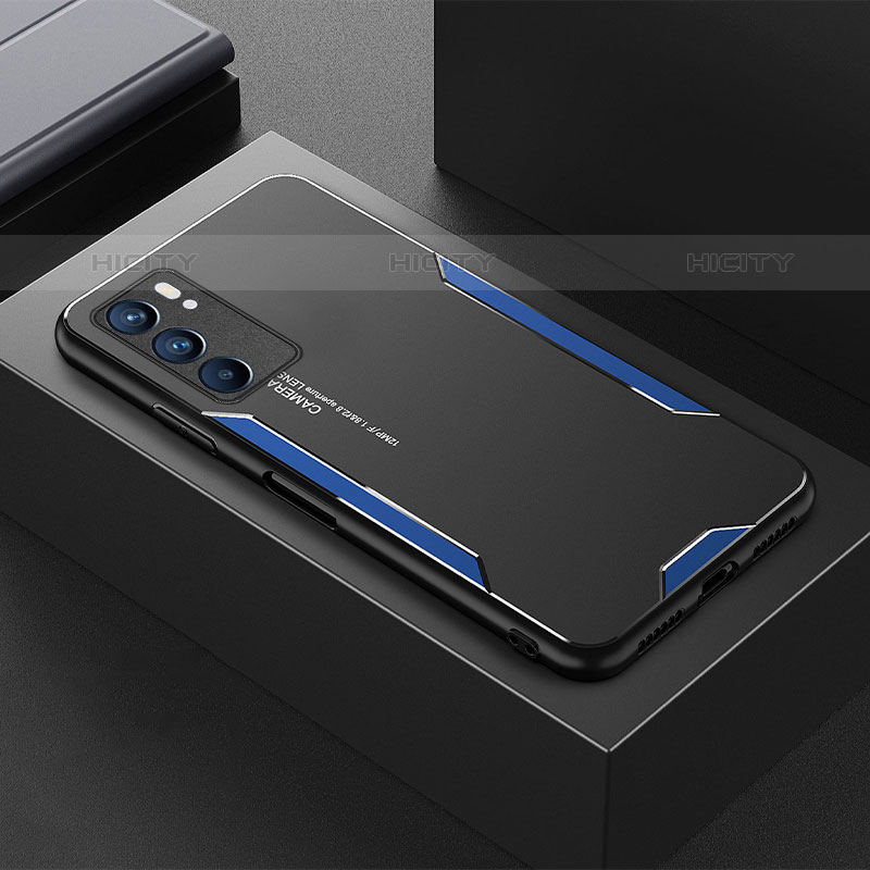 Custodia Lusso Alluminio e Silicone Laterale Cover per Oppo Reno6 5G Blu