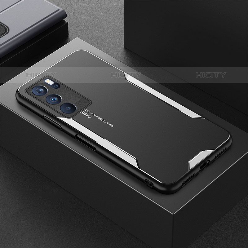 Custodia Lusso Alluminio e Silicone Laterale Cover per Oppo Reno6 Pro 5G India Argento