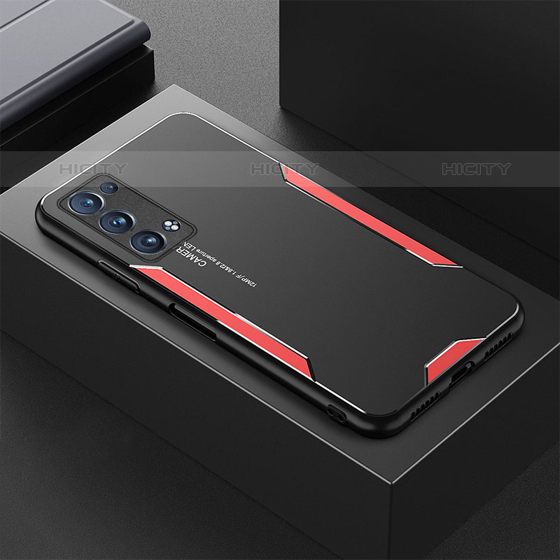 Custodia Lusso Alluminio e Silicone Laterale Cover per Oppo Reno6 Pro 5G Rosso