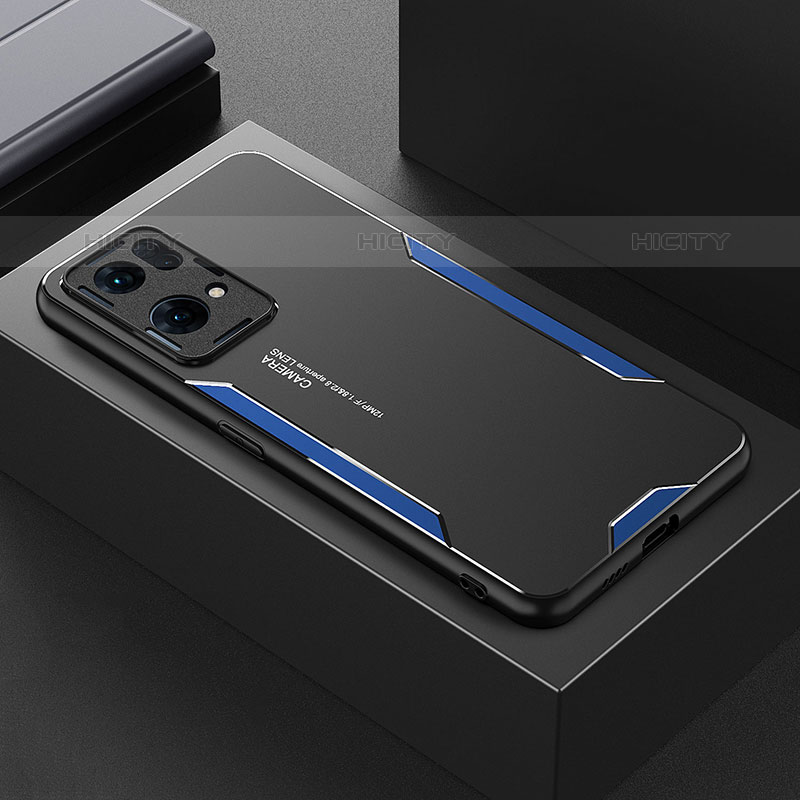 Custodia Lusso Alluminio e Silicone Laterale Cover per Oppo Reno7 Pro 5G Blu