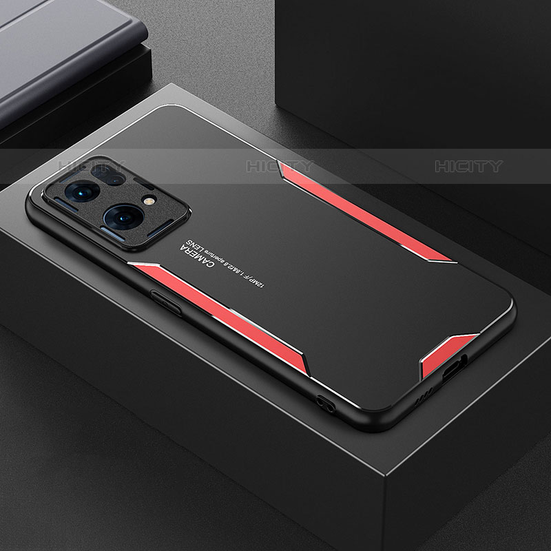 Custodia Lusso Alluminio e Silicone Laterale Cover per Oppo Reno7 Pro 5G Rosso