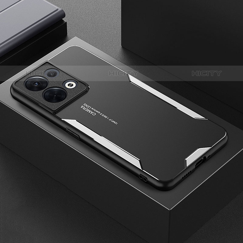 Custodia Lusso Alluminio e Silicone Laterale Cover per Oppo Reno9 5G Argento