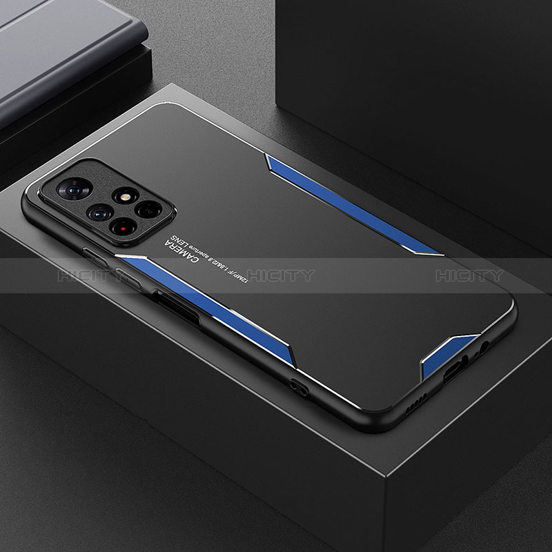 Custodia Lusso Alluminio e Silicone Laterale Cover per Xiaomi Poco M4 Pro 5G Blu