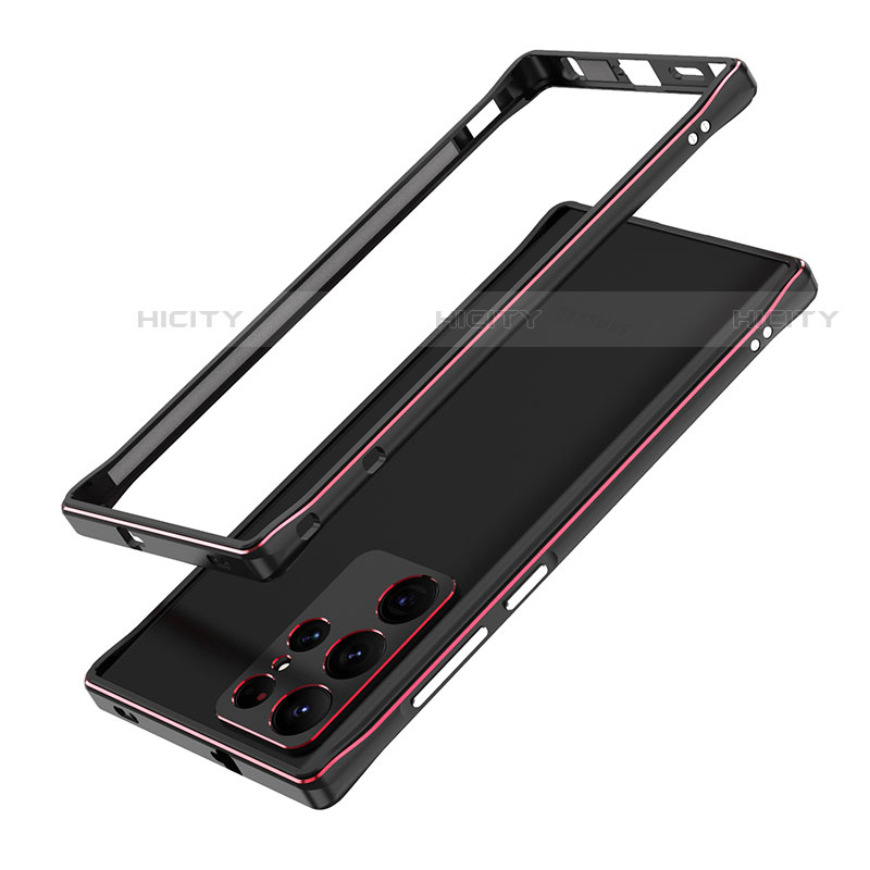 Custodia Lusso Alluminio Laterale Cover A01 per Samsung Galaxy S21 Ultra 5G Rosso e Nero