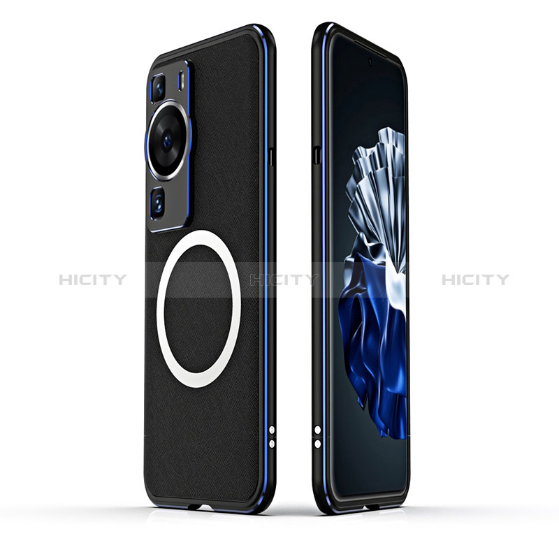 Custodia Lusso Alluminio Laterale Cover con Mag-Safe Magnetic JZ1 per Huawei P60 Blu e Nero