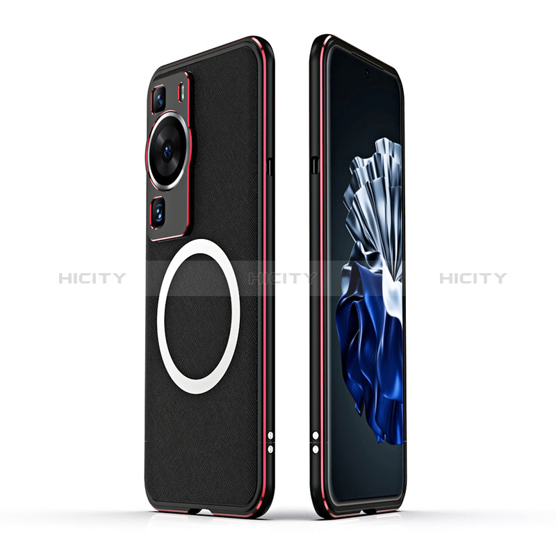 Custodia Lusso Alluminio Laterale Cover con Mag-Safe Magnetic JZ1 per Huawei P60 Pro Rosso e Nero