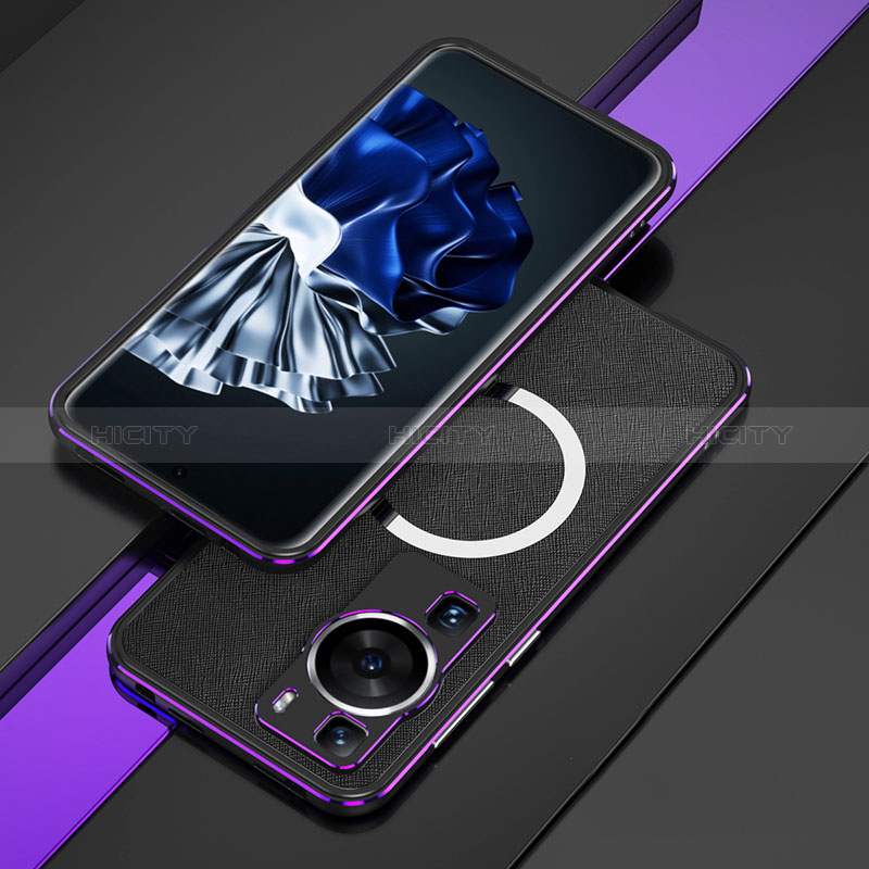 Custodia Lusso Alluminio Laterale Cover con Mag-Safe Magnetic per Huawei P60 Pro Viola e Nero