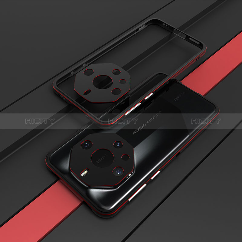 Custodia Lusso Alluminio Laterale Cover JZ1 per Huawei Mate 60 RS Ultimate Rosso e Nero