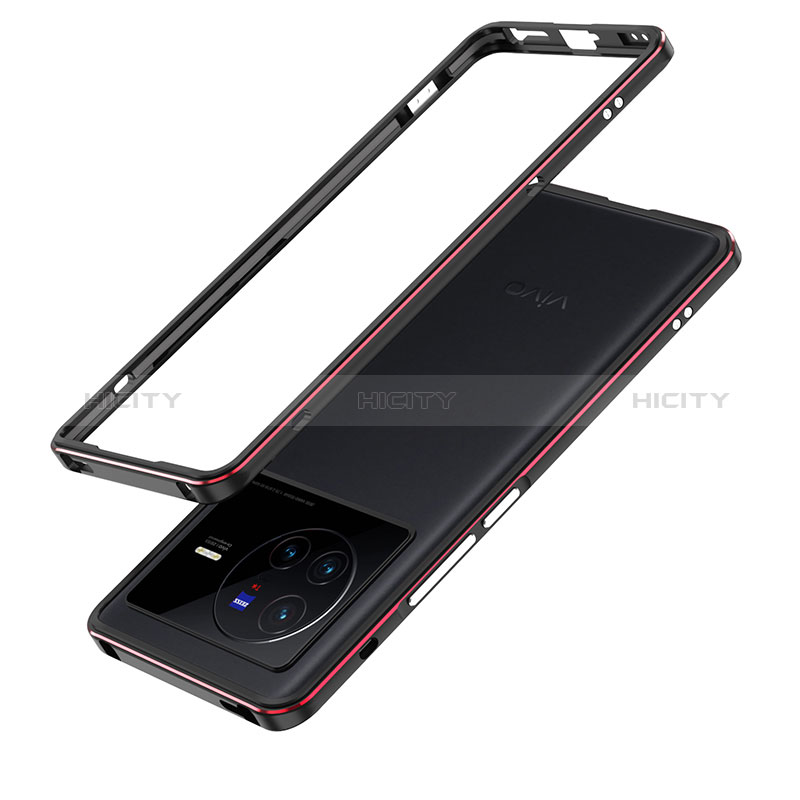 Custodia Lusso Alluminio Laterale Cover JZ1 per Vivo X80 Pro 5G Rosso e Nero