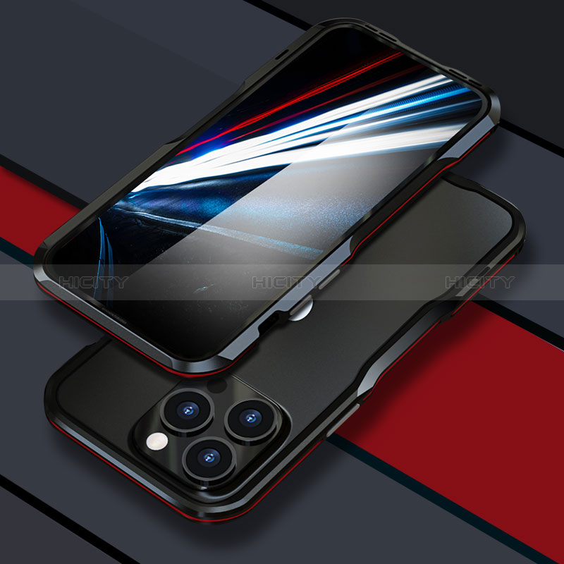 Custodia Lusso Alluminio Laterale Cover LF1 per Apple iPhone 15 Pro Max Rosso e Nero