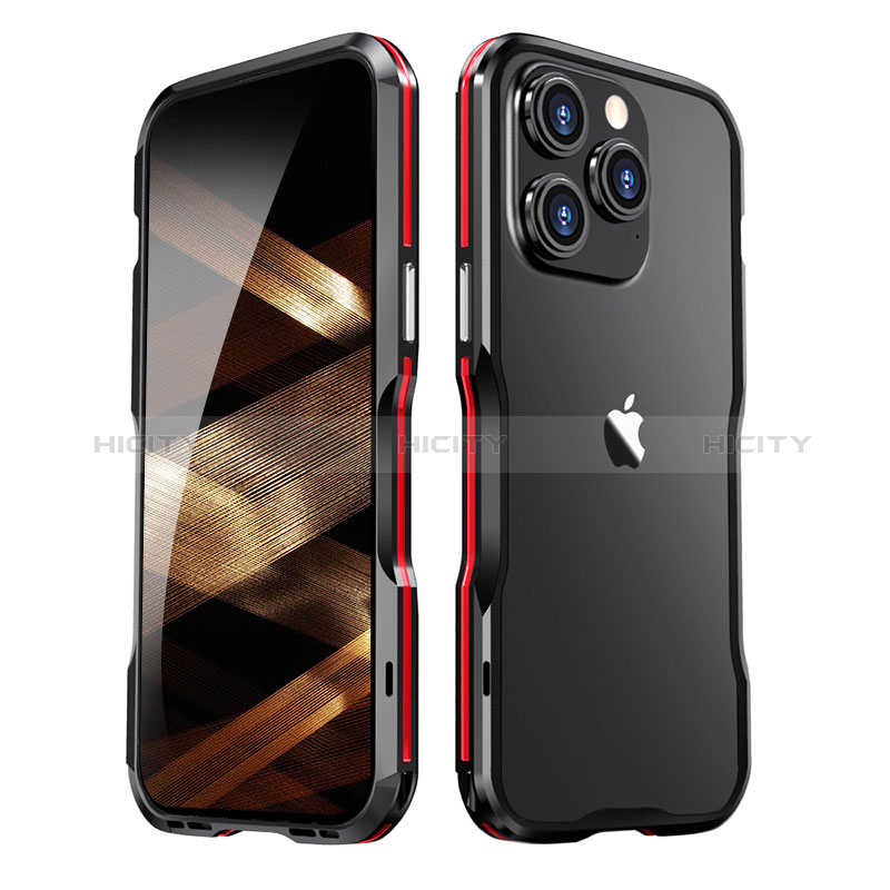 Custodia Lusso Alluminio Laterale Cover LF2 per Apple iPhone 14 Pro Rosso e Nero