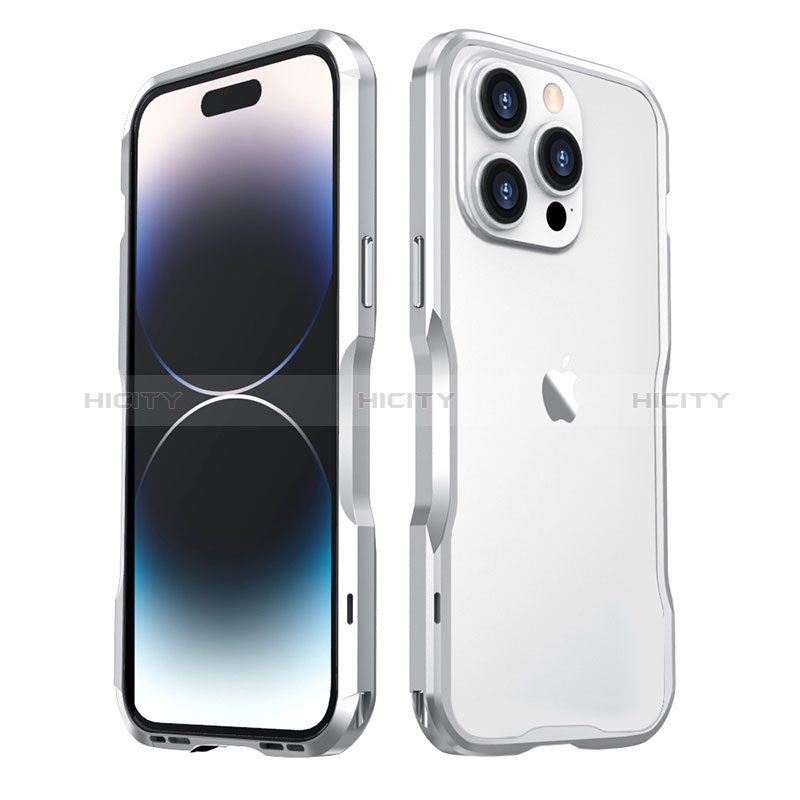 Custodia Lusso Alluminio Laterale Cover LF3 per Apple iPhone 14 Pro Argento