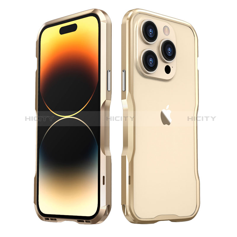 Custodia Lusso Alluminio Laterale Cover LF3 per Apple iPhone 15 Pro Max Oro