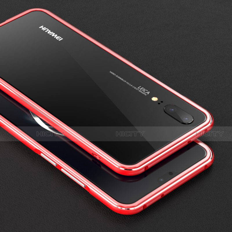 Custodia Lusso Alluminio Laterale Cover M01 per Huawei P20 Rosso