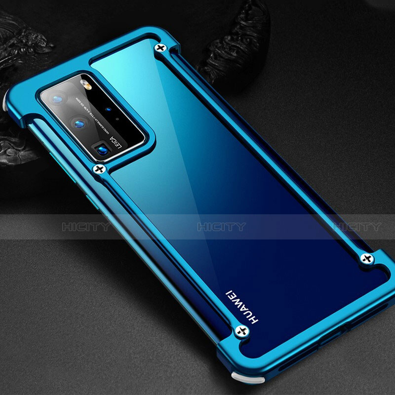 Custodia Lusso Alluminio Laterale Cover N01 per Huawei P40 Pro Blu