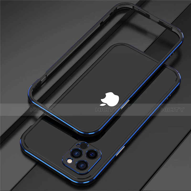 Custodia Lusso Alluminio Laterale Cover N02 per Apple iPhone 12 Pro Max Blu e Nero