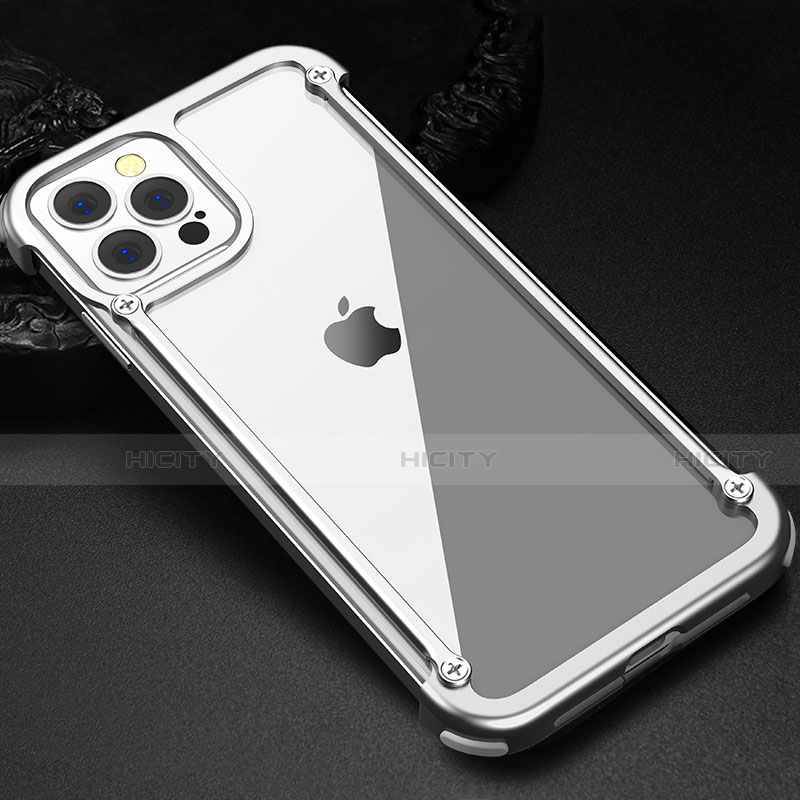 Custodia Lusso Alluminio Laterale Cover N04 per Apple iPhone 12 Pro Argento