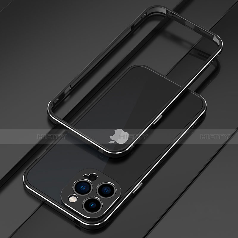 Custodia Lusso Alluminio Laterale Cover per Apple iPhone 13 Pro Max Argento e Nero