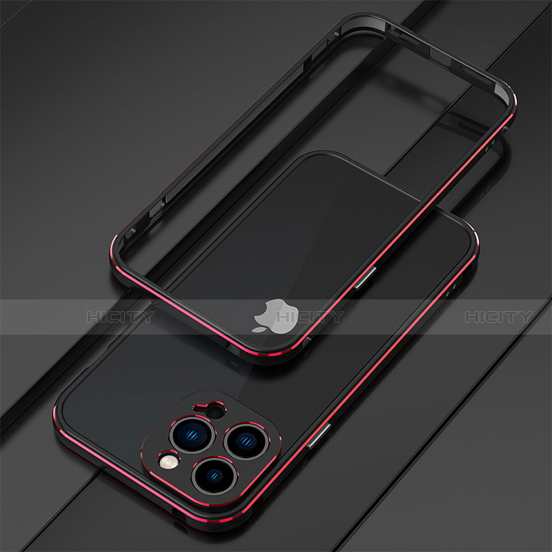 Custodia Lusso Alluminio Laterale Cover per Apple iPhone 13 Pro Max Rosso e Nero