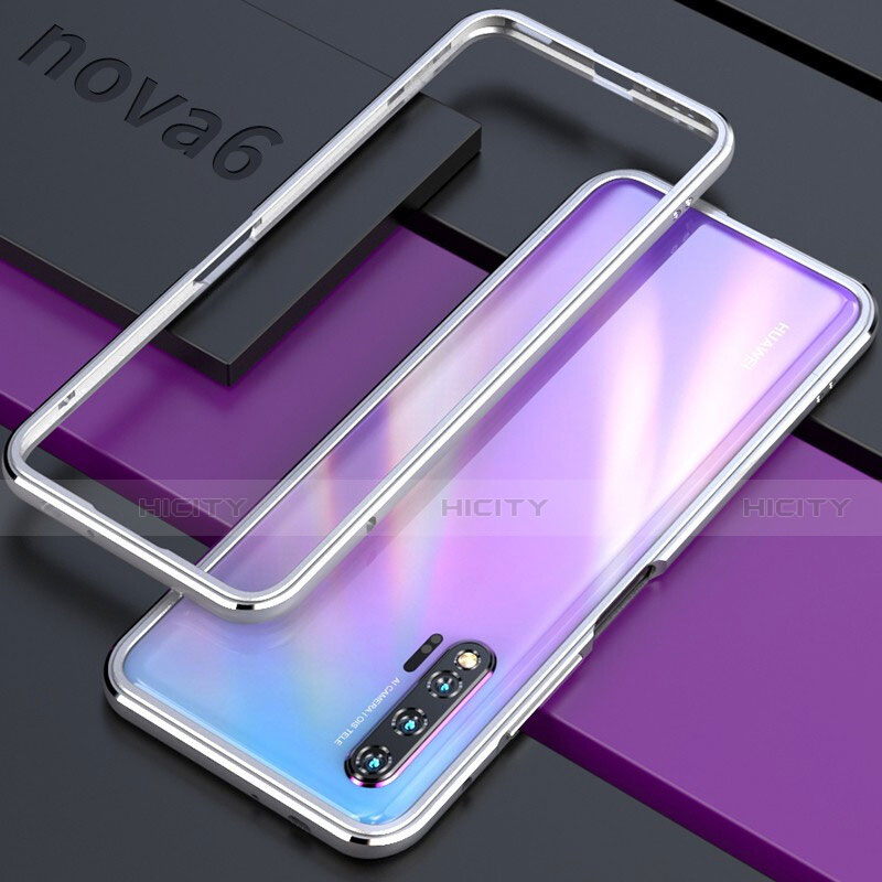 Custodia Lusso Alluminio Laterale Cover per Huawei Nova 6 5G Argento