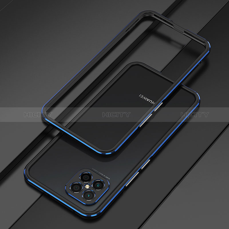 Custodia Lusso Alluminio Laterale Cover per Huawei Nova 8 SE 4G Blu e Nero