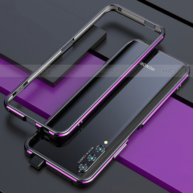 Custodia Lusso Alluminio Laterale Cover per Huawei P Smart Pro (2019) Viola e Nero