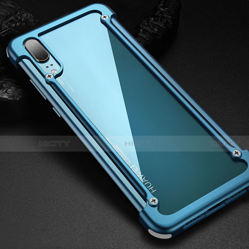 Custodia Lusso Alluminio Laterale Cover per Huawei P20 Cielo Blu