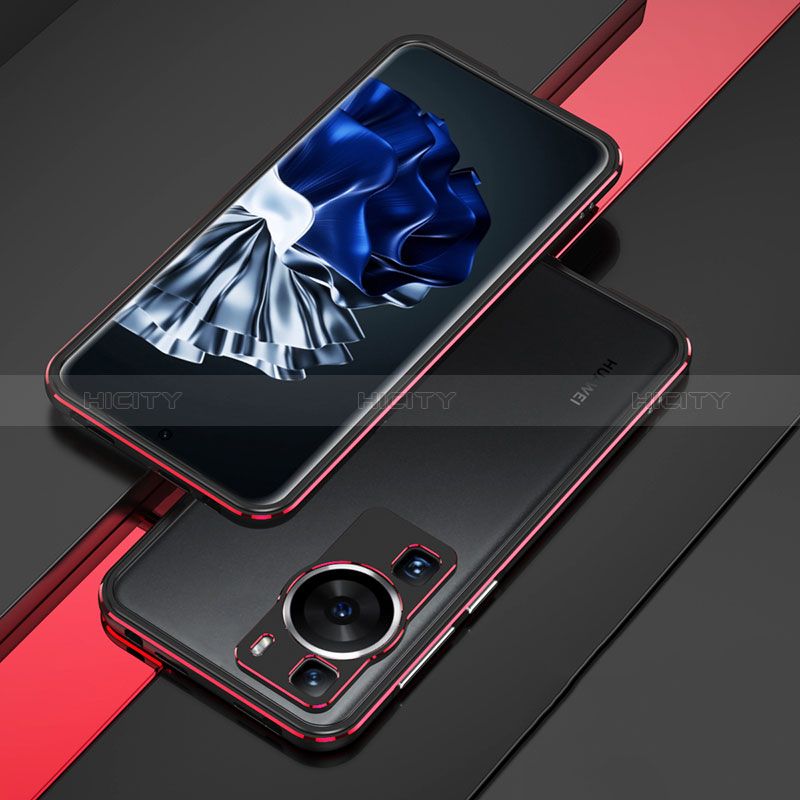 Custodia Lusso Alluminio Laterale Cover per Huawei P60 Rosso e Nero