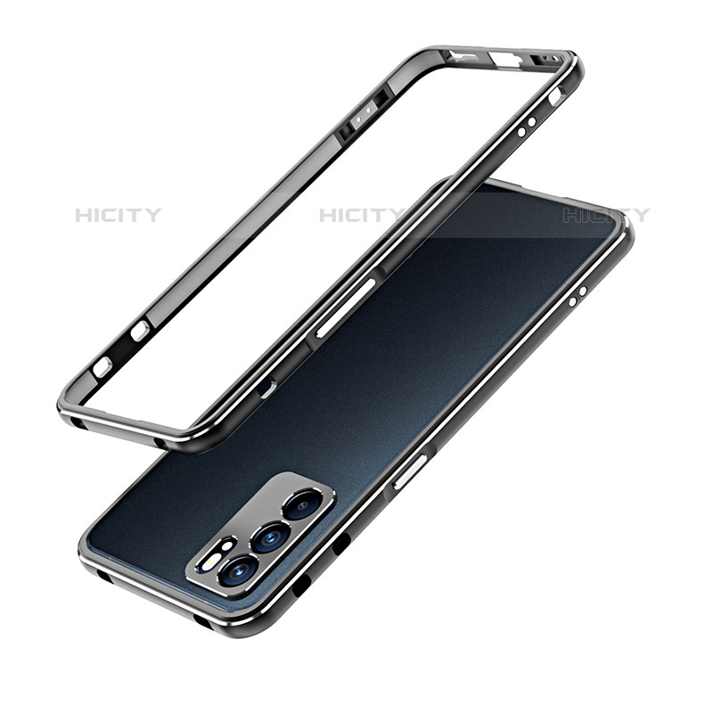 Custodia Lusso Alluminio Laterale Cover per Oppo Reno6 5G Argento e Nero