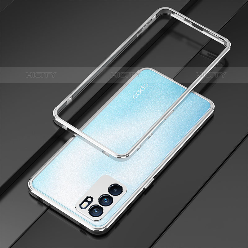 Custodia Lusso Alluminio Laterale Cover per Oppo Reno6 Pro 5G India Argento