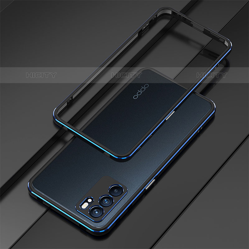 Custodia Lusso Alluminio Laterale Cover per Oppo Reno6 Pro 5G India Blu e Nero