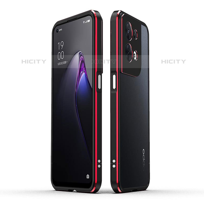 Custodia Lusso Alluminio Laterale Cover per Oppo Reno8 5G Rosso e Nero