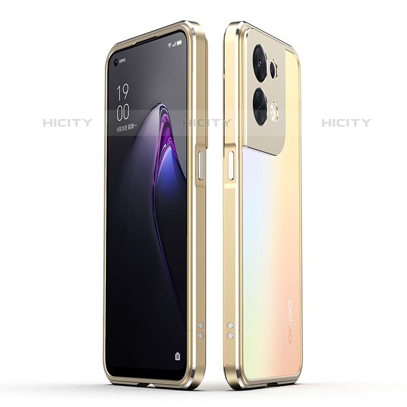 Custodia Lusso Alluminio Laterale Cover per Oppo Reno9 5G Oro