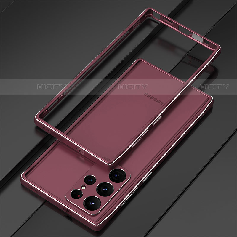 Custodia Lusso Alluminio Laterale Cover per Samsung Galaxy S22 Ultra 5G Rosso Rosa