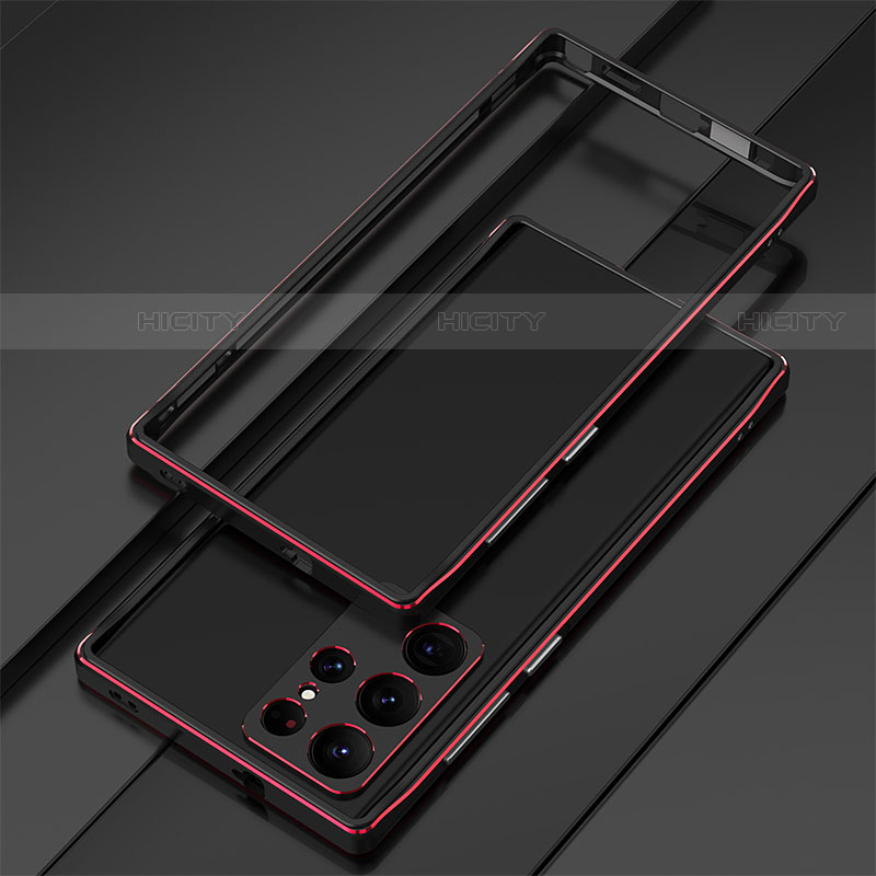 Custodia Lusso Alluminio Laterale Cover per Samsung Galaxy S23 Ultra 5G Rosso e Nero