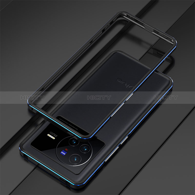 Custodia Lusso Alluminio Laterale Cover per Vivo X80 Pro 5G Blu e Nero