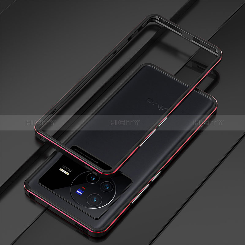 Custodia Lusso Alluminio Laterale Cover per Vivo X80 Pro 5G Rosso e Nero