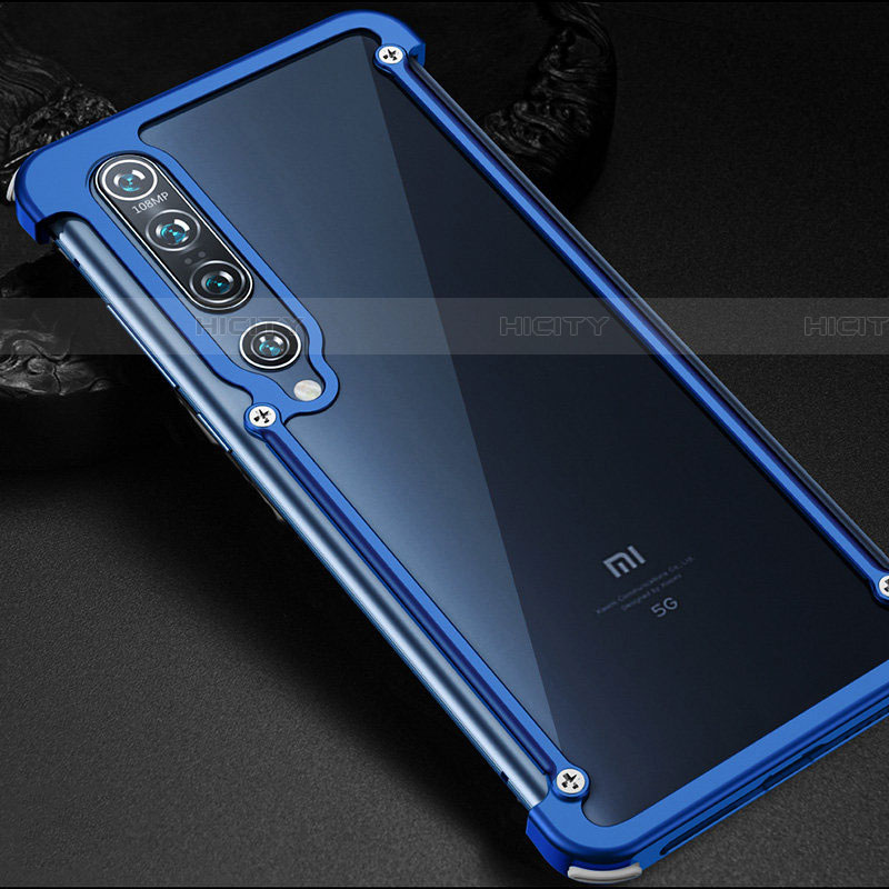 Custodia Lusso Alluminio Laterale Cover per Xiaomi Mi 10 Pro Blu