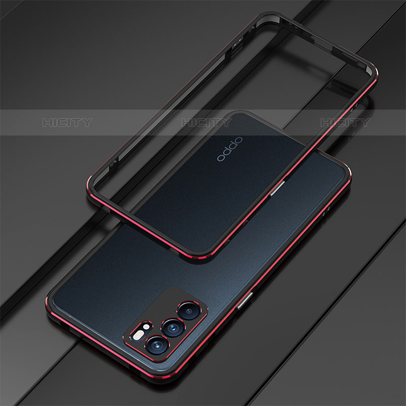 Custodia Lusso Alluminio Laterale Cover S01 per Oppo Reno6 5G Rosso e Nero