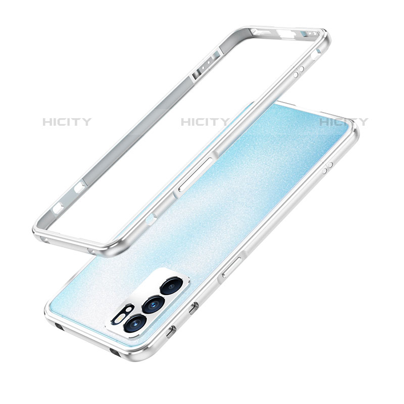 Custodia Lusso Alluminio Laterale Cover S01 per Oppo Reno6 Pro 5G India Argento