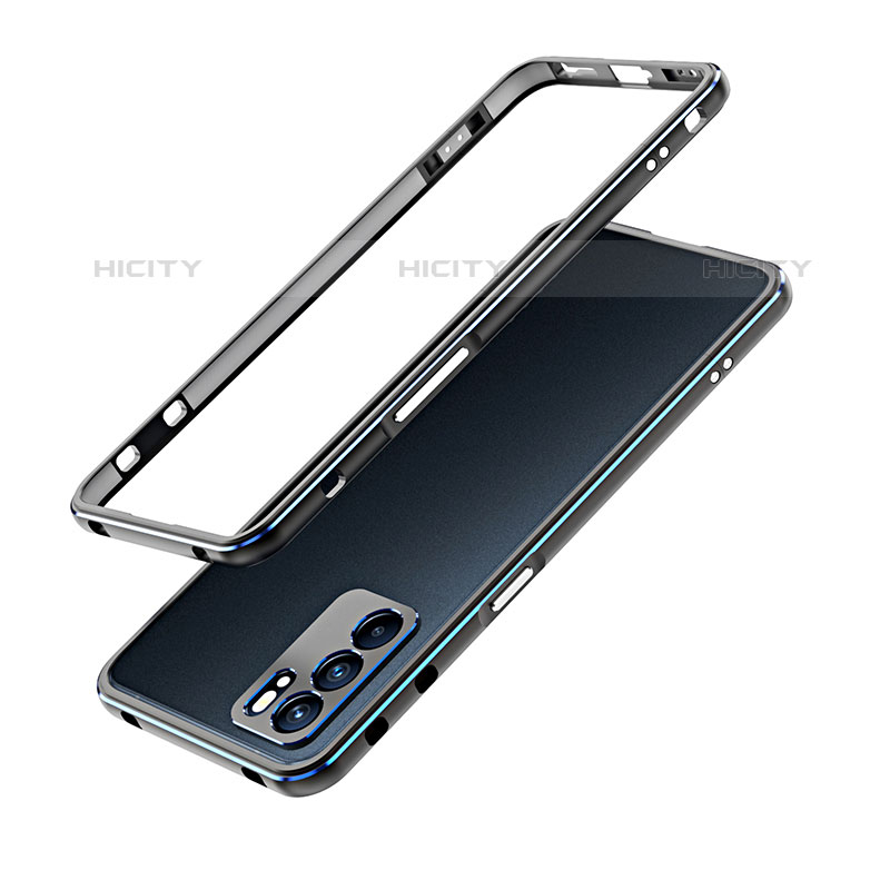 Custodia Lusso Alluminio Laterale Cover S01 per Oppo Reno6 Pro 5G India Blu e Nero