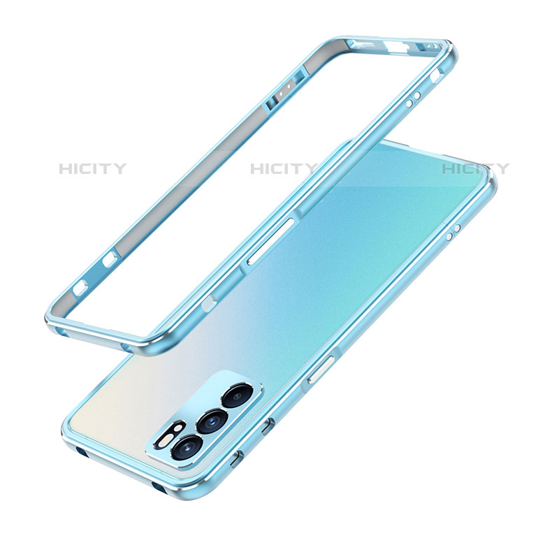 Custodia Lusso Alluminio Laterale Cover S01 per Oppo Reno6 Pro 5G India Cielo Blu